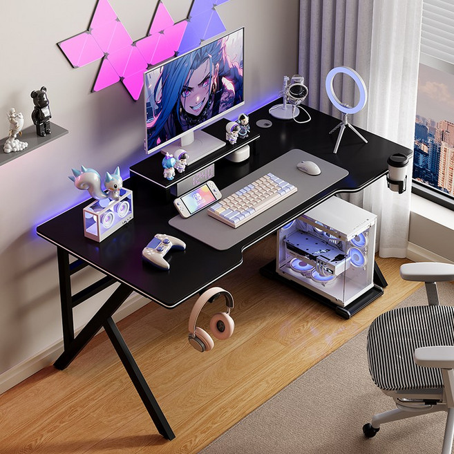 게이밍 컴퓨터 책상 K자 책상 공부 사무용책상, 블랙