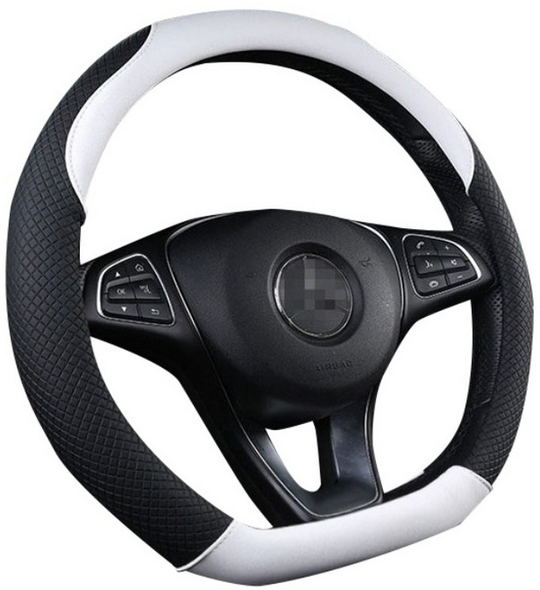 자동차 핸들커버 D컷 테슬라 모델3 Y EV6 GT QM6 XM3 스팅어 스포티지 QL 아이오닉5 캐스퍼 트위지 티볼리 전차종 장착, 블랙 + 화이트