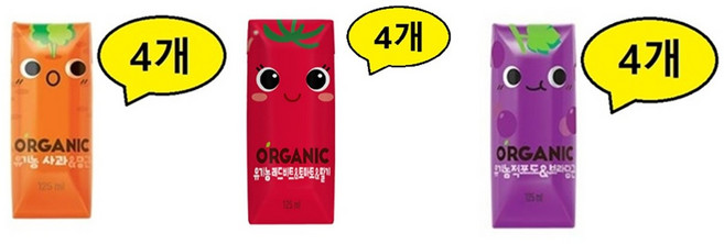 오가닉유기농 크니쁘니트니125ml 각4개씩 (총12팩) 과일 아기주스 유아 키즈음료, 125ml