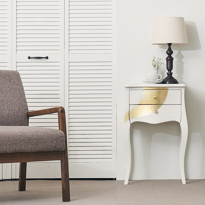 [리뷰이벤트] 유캐슬 피에르 골드엣지 엔틱 원목 협탁 콘솔 사이드 테이블_착불배송, 아이보리