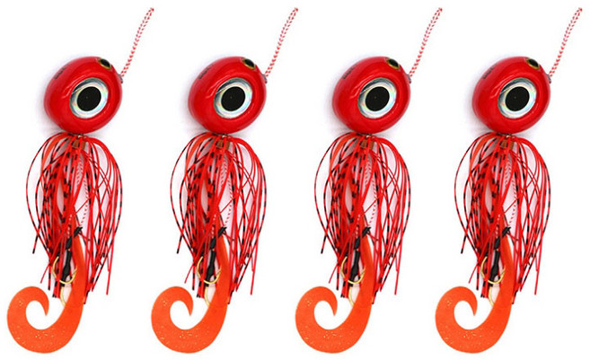 마리수 참돔 타이라바 헤드 스커트 세트 대구라바 채비 유동식, 4개, 100g, 빨간색