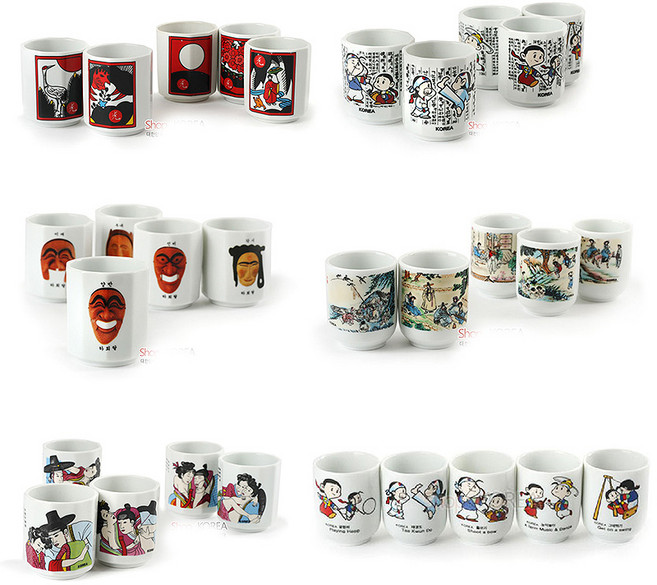 국내산 소주잔 세트 외국인 한국 기념품 5개 한 세트 한국기념 선물, 한국야사세트