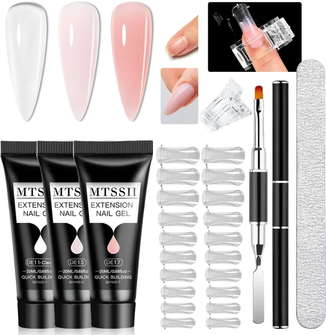 폴리 네일 젤 키트 3컬러 + 네일 아트 액세서리 4종 세트 누드 핑크 폴리 네일 젤 키트 스타터 키트 (기본 도구 포함) 여성/소녀용 DIY 네일, 분홍색 1, 7개, 누드 톤 - 쿠팡
