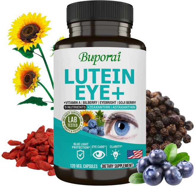 루테인 눈 비타민 보충제 - 제아잔틴 아스타잔틴 아이브라이트 빌베리 - 대비 개선 미세 디테일 눈 건강 - 건강한 수정체 황반부 망막 지원, 1개, 120정