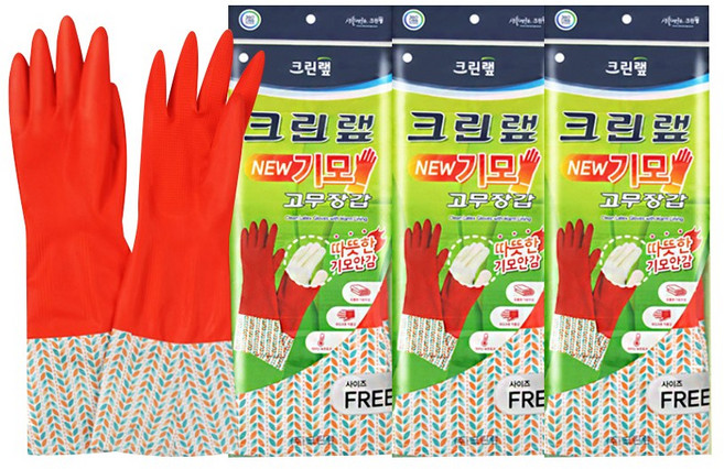 크린랲 기모 고무장갑 대, 3개, FREE(one size)