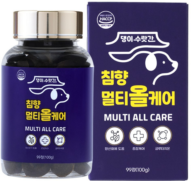 강아지 종합영양제 기관지 피부 관절 눈 심장 유산균 항산화 면역력 댕이수랏간 침향 멀티올케어 100g, 99정, 1개