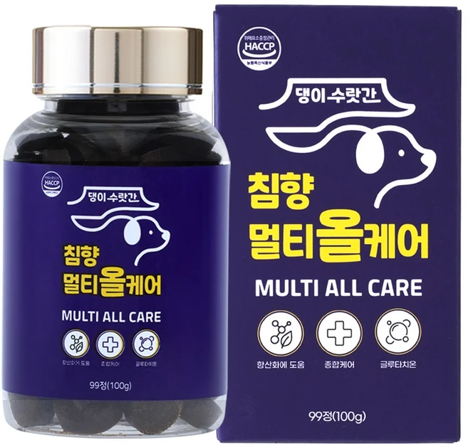 강아지 종합영양제 기관지 피부 관절 눈 심장 유산균 항산화 면역력 댕이수랏간 침향 멀티올케어 100g, 99정, 1개 - 쿠팡