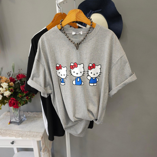 미니큐티 박스 반팔티셔츠 라운드넥 트렌디 코튼100%