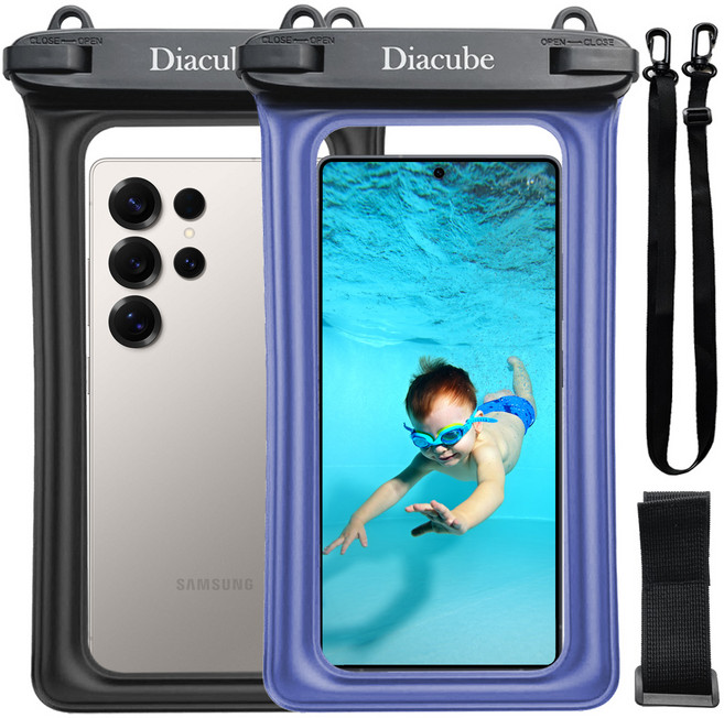 다이아큐브 1+1 갤럭시S25울트라 S26울트라 휴대폰용 스마트폰 원터치 방수팩 방수등급 IPX8 (+암밴드), 1세트, S25 S26 울트라 블랙+스카이블루