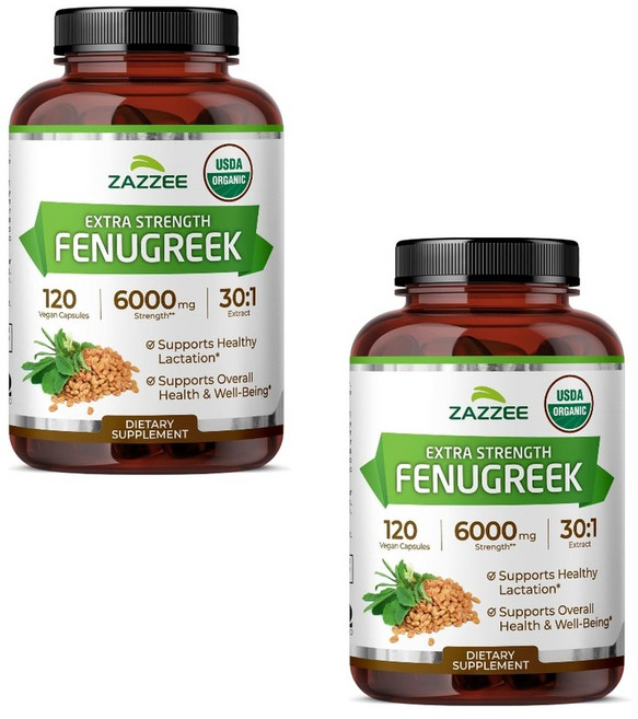 Zazzee 유기농 호로파 6000mg 240캡슐 호로파종자추출물, 240정, 1개