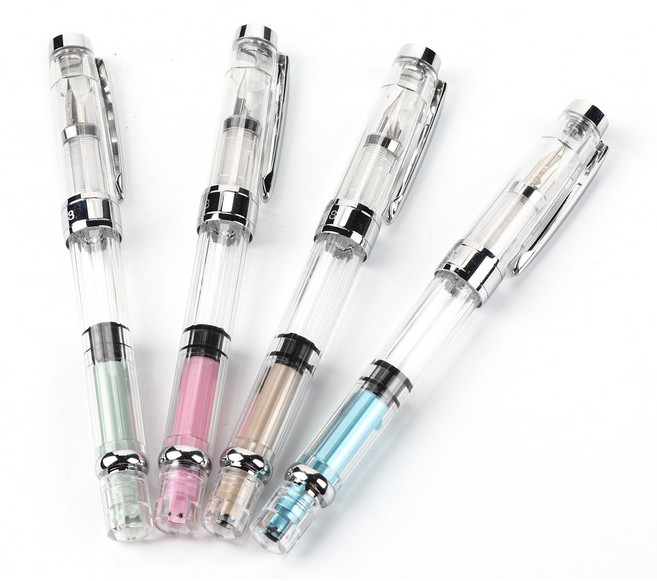 4pcs 피스톤 펜 투명 4색 F