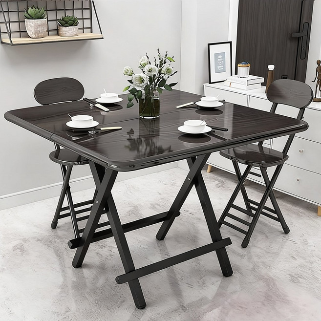 하루꿈 접이식 식탁 세트 의자포함 2인용 4인용 다용도 테이블 주방 거실 식당 탁자, 일반의자 2, 블랙