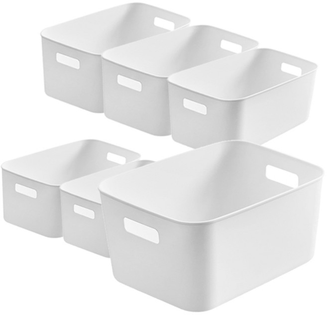 펜트리 정리수납 다용도 리빙박스 바스켓 간식정리 소품정리함 (뚜껑미포함), 화이트, 6개