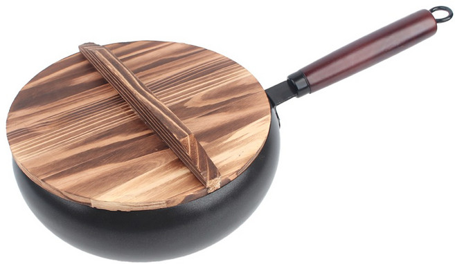 투데이리빙 무코팅 무쇠 궁중팬 시즈닝 전골 볶음 냄비 주물웍 우드 뚜껑 무쇠웍 깊은 후라이팬 무쇠팬 가스레인지 인덕션 주철 주물팬, 1개, 24cm