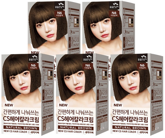 꽃을든남자 CS 나눠쓰는 헤어칼라 염색약 염모제, N6 자연갈색, 5개