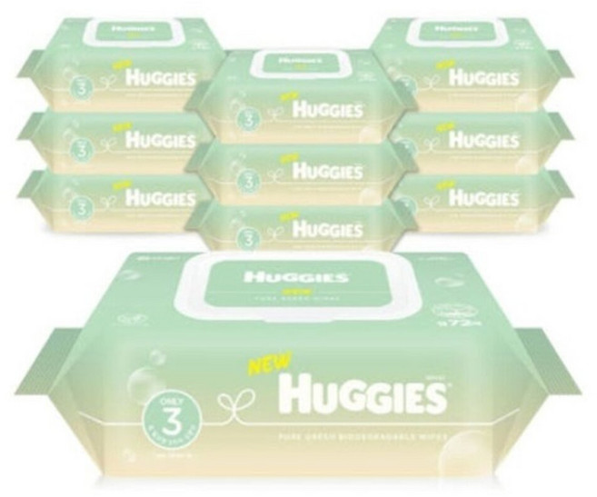 하기스 퓨어 그린 아기 물티슈 휴대용 캡형 72매 20개, 72매입, 55g