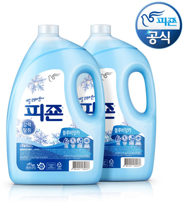 피죤 프리미엄 섬유유연제 블루비앙카 리필, 2개, 4.21L