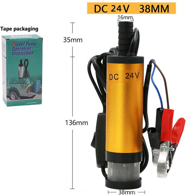 펌프 디젤 오일 물 알루미늄 합금 쉘 12L/min 연료 이송 위한 휴대용 미니 12V DC 전기 잠수정, 1개