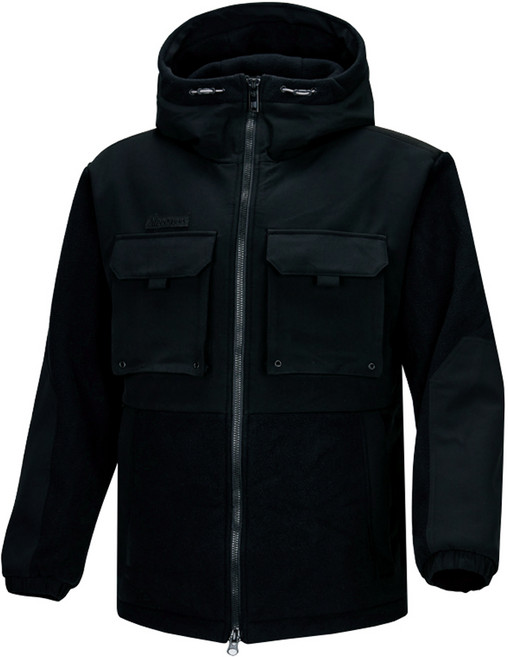 오버핏 공용 하이넥 후리스 방풍 코팅 후드 집업 점퍼 자켓 스키복 보드복 블랙 FZ831-1