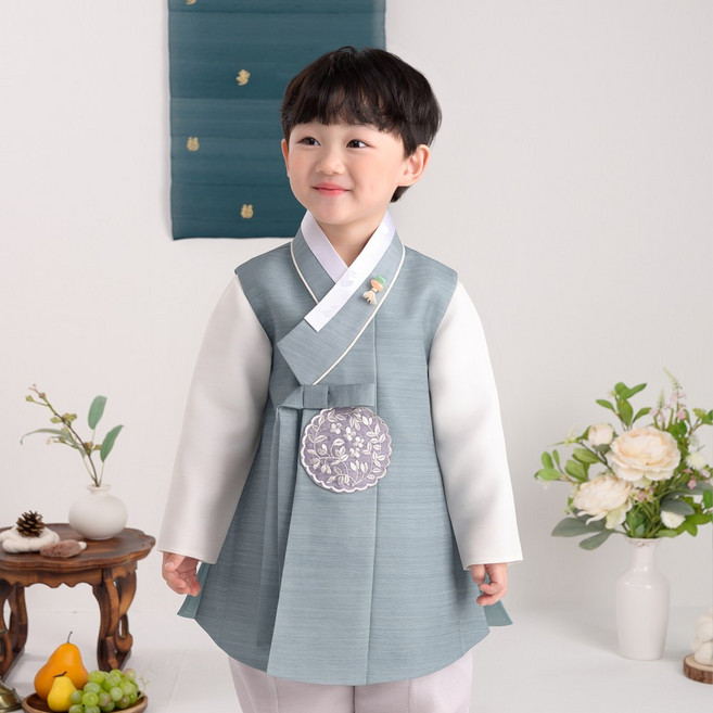 이설한복 50001 그린지호 한복 저고리 + 쾌자 + 바지 세트