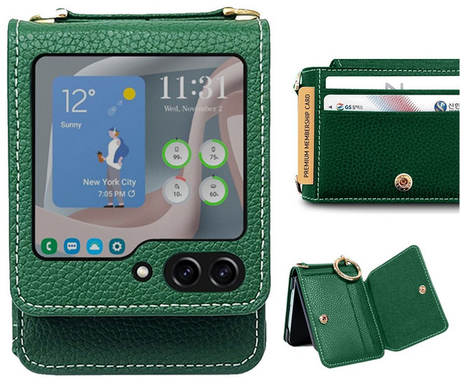 맥스코어 갤럭시 Z플립 케이스 어반 레더 스트랩 카드 지갑 가죽 힌지보호