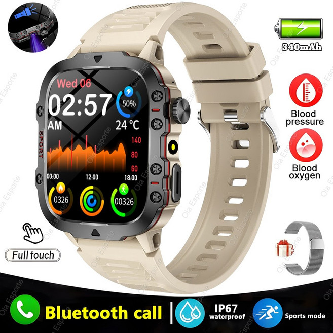 2025 스마트 시계 남자 IP68 5ATM 야외 스포츠 피트니스 트래커 건강 모니터링 81 인치 무선형 통화 Smartwatch, Khaki WhMilan