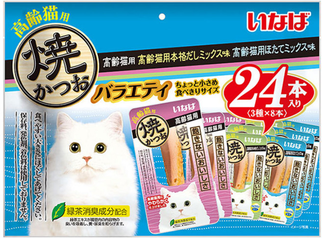 이나바 챠오 야끼가츠오 버라이어티 24P 고양이간식, QSC-245 시니어 버라이어티, 20g, 24개