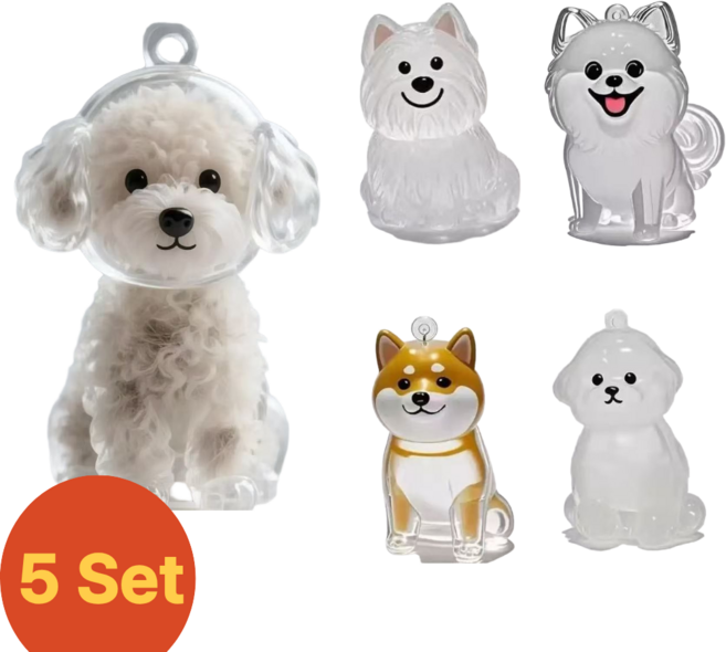 멍담 강아지 털 키링 5종 세트 메모리얼 추억 보관 선물, 1세트, 투명 5종