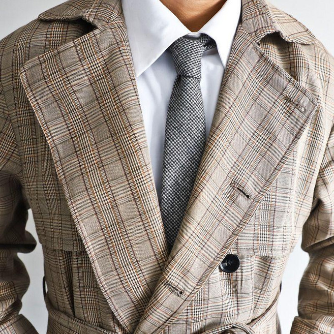 意式手工羊毛混紡窄款休閒領帶 男英倫紳士復古格紋