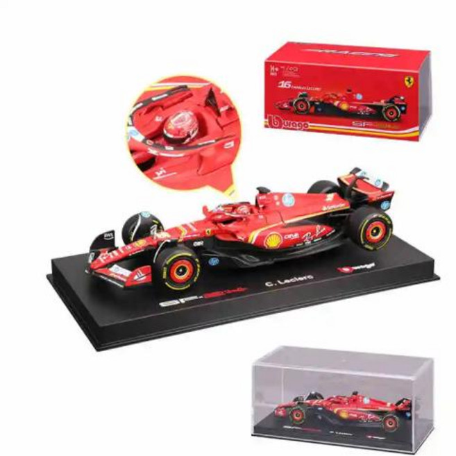 Bburago 143 페라리 SF24 F1 자동차 모델 2024 시즌 16 Leclerc 55 Sainz 합금 럭셔리 차량 다이캐스트 포뮬러 레이싱 장난감 선물, 1개, No.16 Dust cover