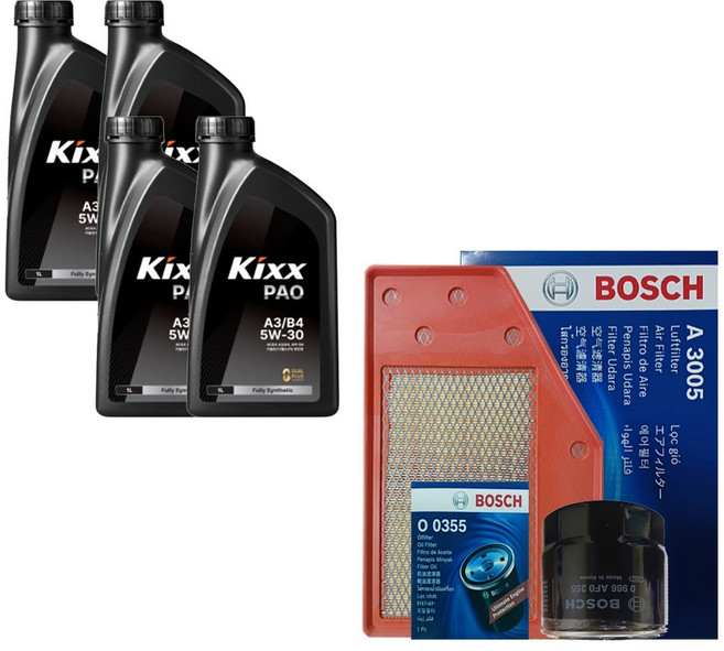 올뉴말리부 V400 1.5 가솔린 터보 킥스 PAO A3 B4 5W30 4L 엔진오일 필터 세트 0355-3005, 1개