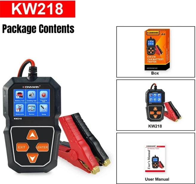 신형 KONNWEI 자동차 배터리 테스터 KW218 6V 12V 오토바이 분석기 100-2000CCA 모터 크랭킹 충전 도구 PK, 01 빠른  Mainland, 1