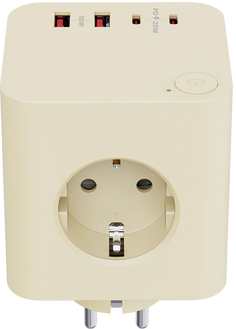 푸드앤 에코너-MT05 큐브 멀티탭 플러그형 초고속 충전 PD 단독 25W (콘센트3+C타입2+A타입2), 크림 베이지, 1개, 11.5cm