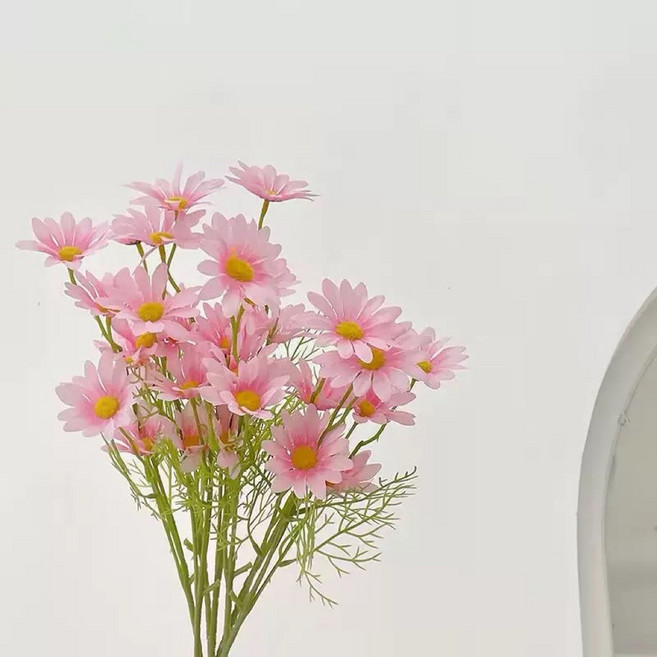 仿真絹布雛菊假花 居家裝飾小雛菊 婚禮佈置拍照道具, 淺粉（1支5頭）, 1個