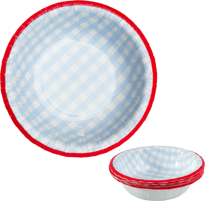 Easytime일회용 체크무늬 종이그릇 (블루) 15cm, 5세트, 10개