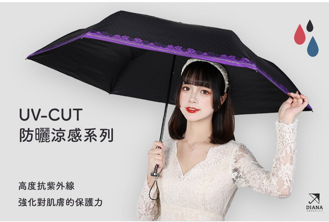 Diana 日式花邊水玉點點晴雨二用抗UV三折傘 (23吋) 大傘面設計