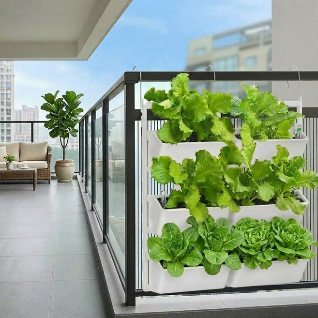 HK sell 미니가든 벽걸이형 수직 화분 적층 채소 재배 발코니 텃밭, 화이트, 1개