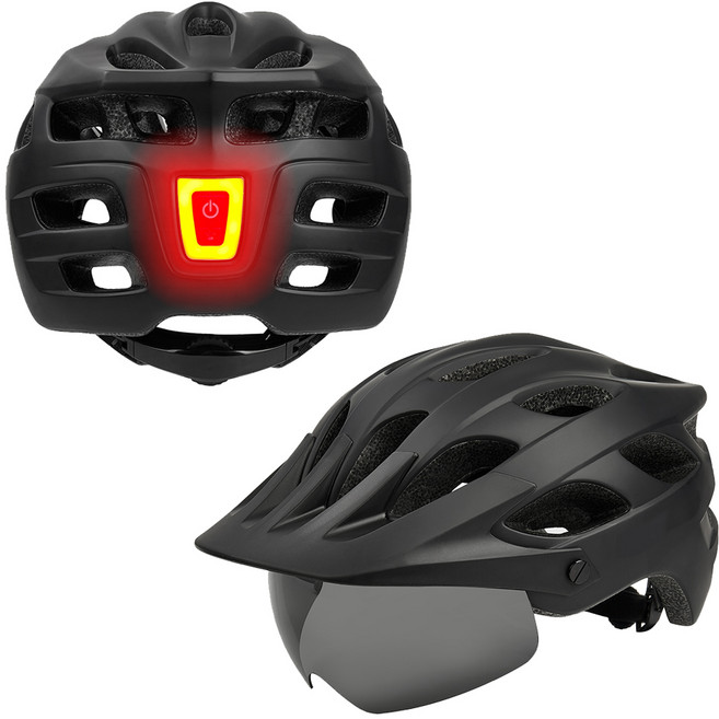 LED 자전거 헬멧 MT-97 경량 안전모 c-type 충전 후미등 라이트 고글, MT-97-LED-무광검정, 1개