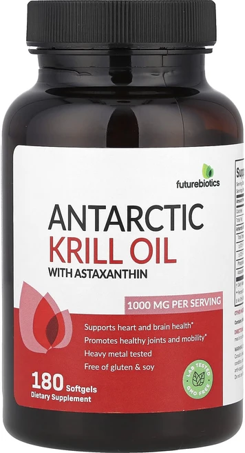 Futurebiotics 남극 크릴 오일 아스타잔틴 함유 1000mg 소프트젤 180정(소프트젤 1정당 500mg), Futurebiotics 남극 크릴 오..., 1개, 180정 - 쿠팡