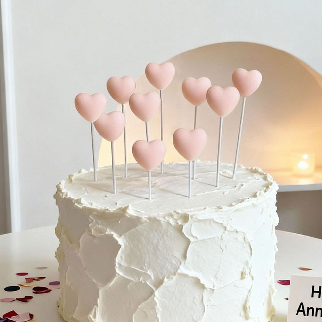 케이크토퍼 케이크장식 케이크꾸미기 케이크픽 친구 결혼 축하 기념일 웨딩 심플토퍼 기념일토퍼 기념일장식 파티용품 하트토퍼, 1개, 핑크 10개
