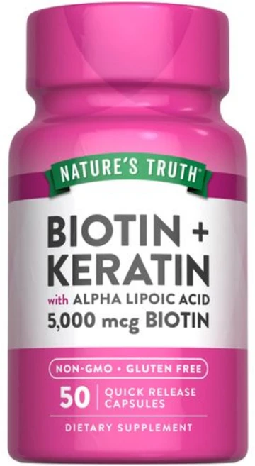 네이처스 트루스 비오틴 5000mcg | 캡슐 50정 | 케 Nature's Truth Biotin 5000 mcg | 50 Capsules | with Keratin and Al, 1개 - 쿠팡