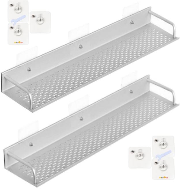 또사자 접착식 알루미늄 욕실 일자선반 2p, 실버, 2개