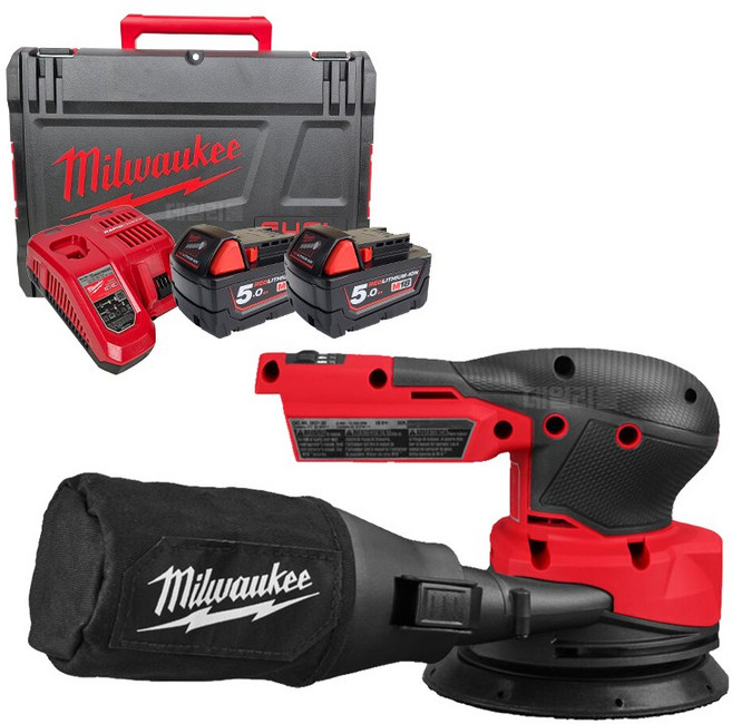 밀워키 18V 5인치 듀얼액션 원형샌딩기 5.0배터리 2팩 세트 속도조절, 1개