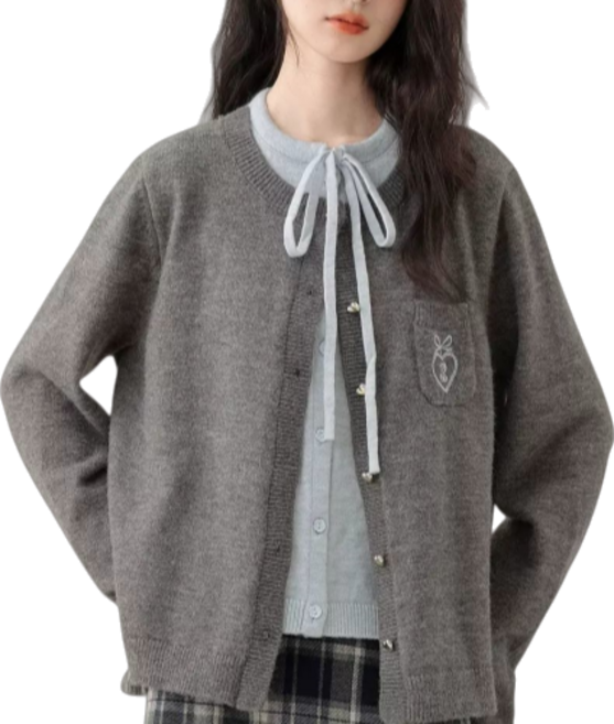 Makone 여성 봄 가을 꽈베기 라운드넥 오피스 니트 가디건