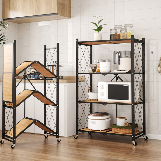 투에스리빙 프리미엄 원터치 다용도 접이식 간편 폴딩 철제선반, 4단, 블랙A