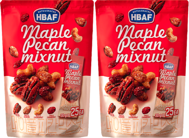 바프 메이플 피칸 믹스넛 750g(30g X 25입) X 2봉, 750g, 2개