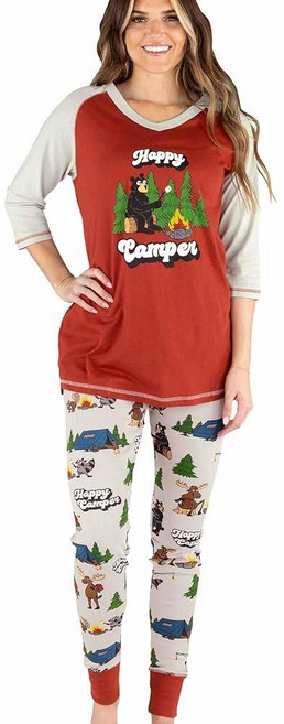 LazyOne 여성용 소프트 캐주얼 파자마 레깅스와 톨 티 세트 귀엽고 재미있는 프린트 귀여운 여성용 파자마 세트 해피 캠퍼 파자마 세트 XL 460618