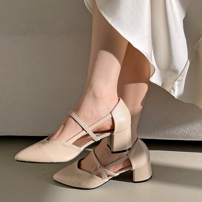 엠에스어패럴 여성용 데일리 메리제인 스트랩 펌프스 미들힐 3cm 5cm 발편한 뾰족코 정장 구두