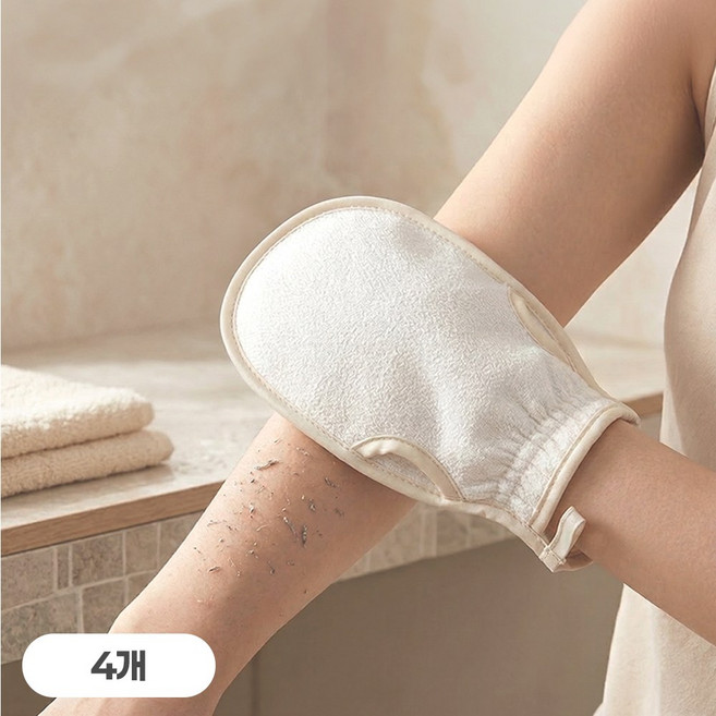 아크디 부드러운 저자극 때밀이 장갑, 1세트, 4개입, 아이보리