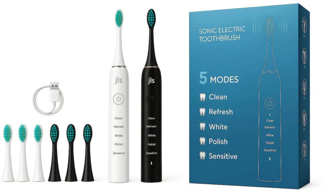 JLS 음파 전동 칫솔 + 칫솔모4개, 블랙+화이트, 2세트, M1